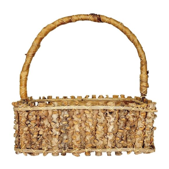 VTG Native Primitive Woven Wood Bark Twig Branch Husk Harvesting Fruit Basket - Picture 2 of 8